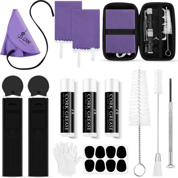 23 Pcs Clarinet Cleaning Kit Clarinet Accessories All in One Clarinet Cleaner Kit with Maintenance Kit Clarinet Swab Clarinet Reeds Cork Grease Thumb Rest for Clarinet Wind Instrument (Purple)