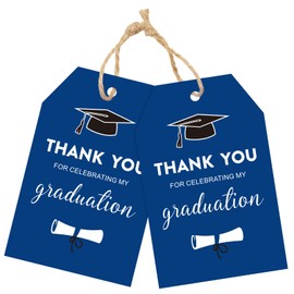 joycraft 50Pcs Graduation Gift Tags with String, 3.3x2.1 in Thank You for Celebrating Tags, Blue Paper Thank You Labels for Congrats Grad Party Favors, Gift Wrap
