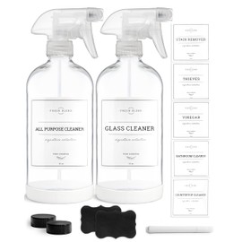 Vine Creations Glass Spray Bottles, 2 Pack Refillable Spray Bottles for Cleaning Solutions, Clear Spray Bottle for plants, Water Spray Bottle Sprayer, Glass Spray bottles 16 oz with Waterproof Labels