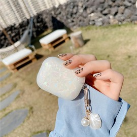 for Cute Airpods 4th Gen Case Pink Girl Wome, Glitter Shell Pattern Airpods 4 Protective Cover Skin with Luxury Pearl Shell Keychain for Airpods 4th Generation, Colorful