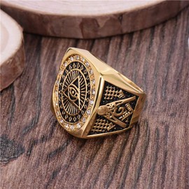Gungneer All Seeing Eye Ring for Men 18k Gold Plated Stainless Steel Eye of Providence Masonic Ring Jewelry Men Women