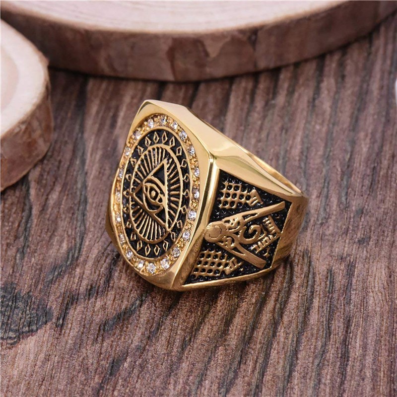 Gungneer All Seeing Eye Ring for Men 18k Gold Plated