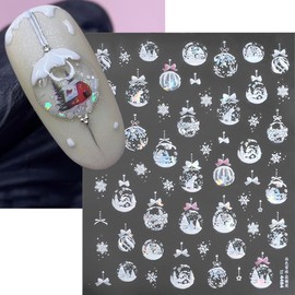 Laser Crystal Ball Christmas Nail Stickers Winter Snow Globe Christmas Nail Art Stickers Christmas Nail Decals for Nail Art Supplies Snowglobe Snowflake Christmas Nails Stickers Xmas Nail Sticker