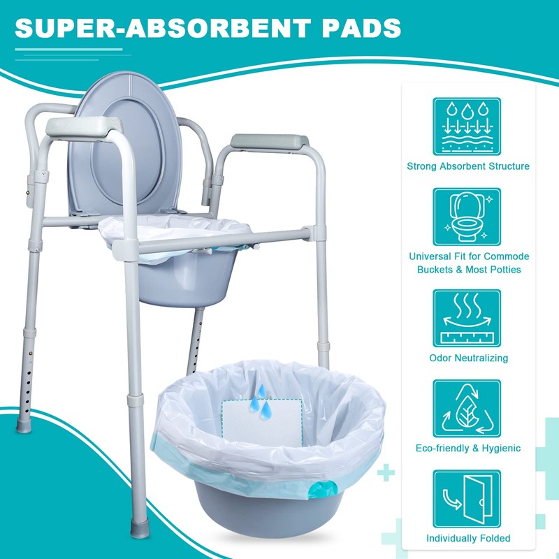 Oumee 120 Count Absorbent Commode Pads for Bedside Commode Bucket,