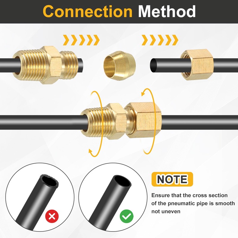 sourcing map 5Pcs Brass Pipe Fitting, 3/16" OD x 1/8"