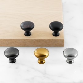 HESTIA HARDWARE Black Cabinet Knob 3 Pack 1-1/4 inch Round Zinc Kitchen Cabinet Knobs for Bathroom Drawer Bedroom Dresser Cupboard Knob and Pulls (Z1.3.D)