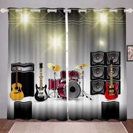 Feelyou Rock Music Curtains for Bedroom Living Room Teens Boys Electronic Musical Instrument Curtain Guitar Drum Speaker Window Drapes 38Wx 45L Inches 2 Panels