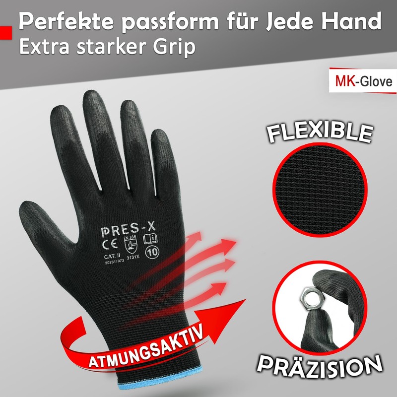 MK-Glove Work Gloves Made of Polyurethane Men (24 Pairs) -