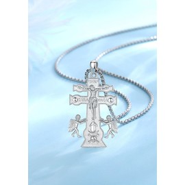 EUDORA Harmony Ball Sterling Silver 925 Cross Chain for Men and Women, Cross Amulet Pendant, Religious Necklace, Vintage Cross Jewellery, Gift for Men, Women, 61 cm, Sterling Silver, No Gemstone