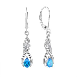 Aprila Women 925 Sterling Silver Infinity Leverback Drop Dangle Earrings with 4 * 6mm 5A Cubic Zirconia March Birthstone Aquamarine Color Jewelry for Her