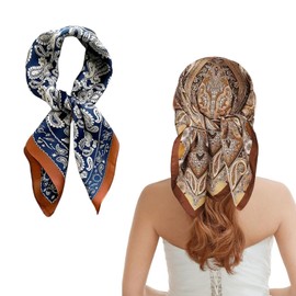 HSUYUN Pack of 2 Silk Scarves, 70 × 70 cm Hair Towels, Women's Faux Silk Satin Cloth, Soft Square Silk Scarf, 2 Design Patterns, for Decoration of Clothes, Hair or Neck