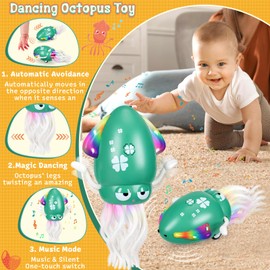 Dancing Octopus Toy, Axrye Funny Electric Dancing Squid Toy with LED & Music Creative Crazy Action Crawling Octopus Stress Relief Car Dance Toy for Children Boys