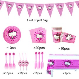 kit- Party Geschirr, Hello Kit Decoraciones Cumpleaños Kit, 72PCS Theme Accesorio de Decoracion de Fiesta de Cumpleaños Apoyo para Vajilla para Artículos De Fiesta