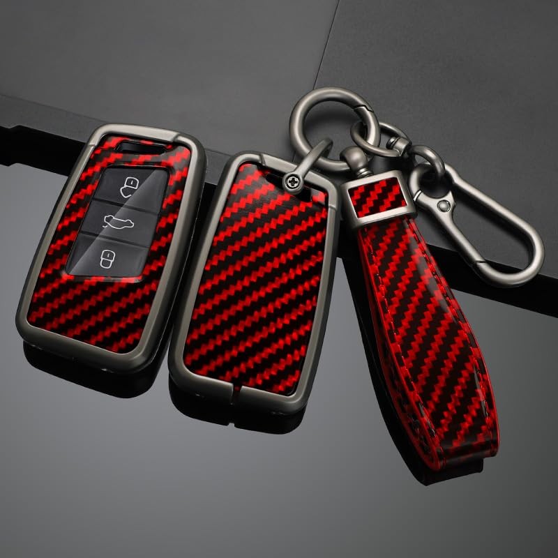 SANRILY Carbon Fiber Pattern Red 3/4 Button Key Fob Cover