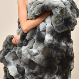 PHF Luxury Faux Rabbit Fur Throw Blanket, Ultra Soft Fluffy Plush Cozy Warm Blanket for Bed, Couch, Chair, Sofa Decorative, Thick Reversible Suitable for Fall & Winter, 50" x 60", Tie Dye Charcoal