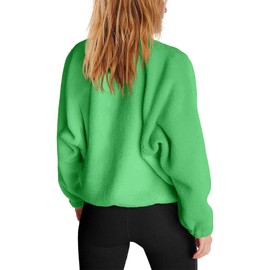 Nirovien Womens Fleece Pullover Long Sleeve Sherpa Jacket Button Down Fuzzy Sweatshirt Warm Outwear with Pockets(Bright Green,S)