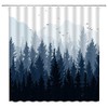 Misty Forest Shower Curtain Blue Mountain Pine Tree Jungle Birds