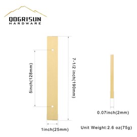 QOGRISUN 5-Pack Solid Brass Cabinet Pulls Back Plates, Rectangle Cabinet Pulls BackPlates, 5-Inch Hole Center,7.5-Inch Total Length for Cabinet Hardware, Brushed Brass Finish