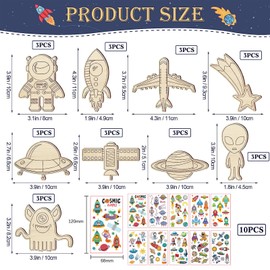 IOSPKKIO® 27 Pieces Unfinished Wooden Cutouts for Space Wooden Crafts Planes Stars Wooden Pieces for Kids Home Decoration Ornament DIY Crafts
