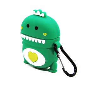 CellDesigns 3D Cartoon Rubber Shockproof Protective Cover/Skin for AirPods 1&2 Charging Case (Green Dinosaur)