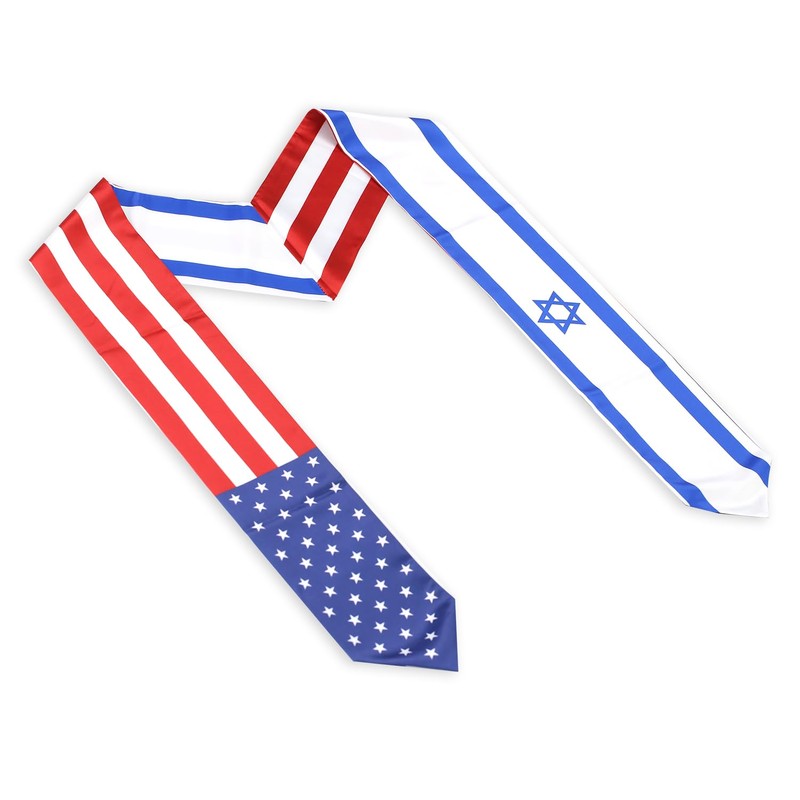 USA And Israel Flag Graduation Stole, Satin Embroidery Graduation Sash