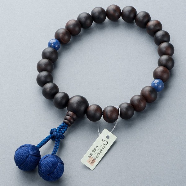 Butsudanya Takita Shoten Men's Prayer Beads, Striped Ebony (Matte), Dumoto Light, 22 Balls, Pure Silk Bassel, With Prayer Bag, Can Be Used in All Sects, Kyoto Prayer Beads, Certificate Included