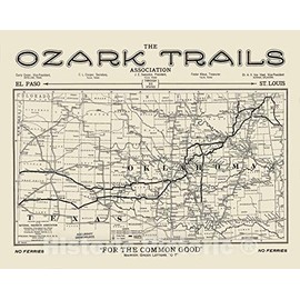 Historic Pictoric Map : Oklahoma 1921, [National Highways map of Oklahoma and The Texas Panhandle : Showing The Ozark Trails Route], Antique Vintage Reproduction : 30in x 24in