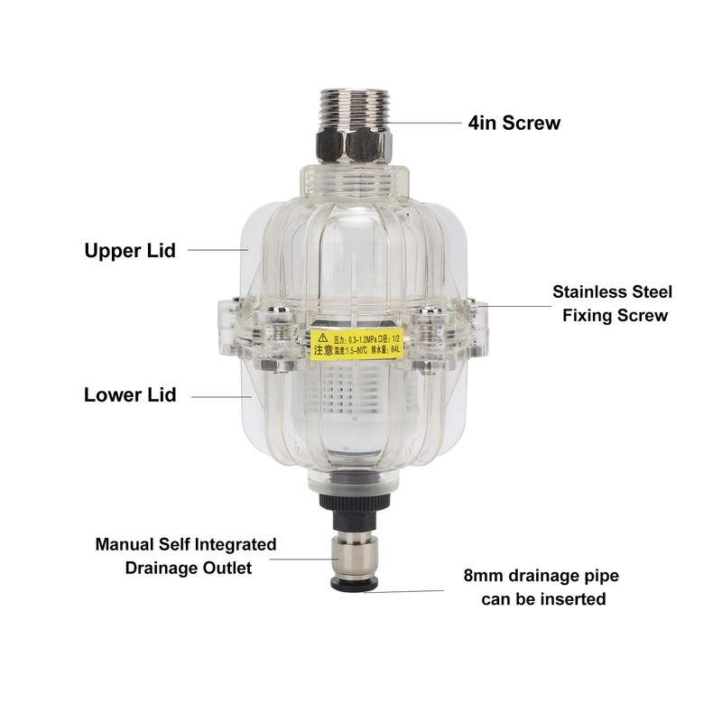 AD400 Transparent Air Compressor Filter 1/2in Oil Water Separator Automatic
