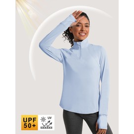 IECCP Long Sleeve Shirts for Women UPF 50+ UV Protection 1/4 Zip Summer Quick Dry Hiking Shirts Running Workout Tops with Watch Hole Quarter Zip Pullover (Blue,S)