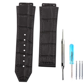 JETHENG Men's leather watch strap compatible with Hublot BIG BANG Women's Outdoor Sports waterproof bracelet 19mm*25mm watch accessories (black/black line)