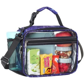 PACKISM Clear Lunch Bag for Boys - Reusable Clear Lunch Box for School with Adjustable Shoulder Strap, Back to School Heavy Duty Transparent Snack Bag for Travel Picnic, Black Starry Sky