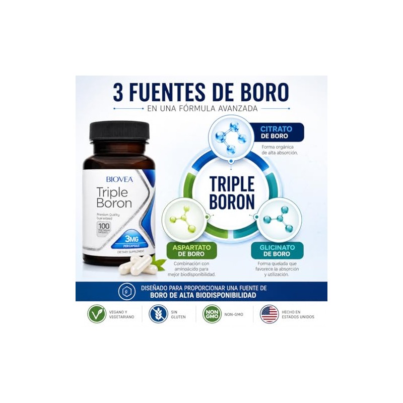 Biovea | Triple Boron 3 Mg | Combinaci?n de Citrato,