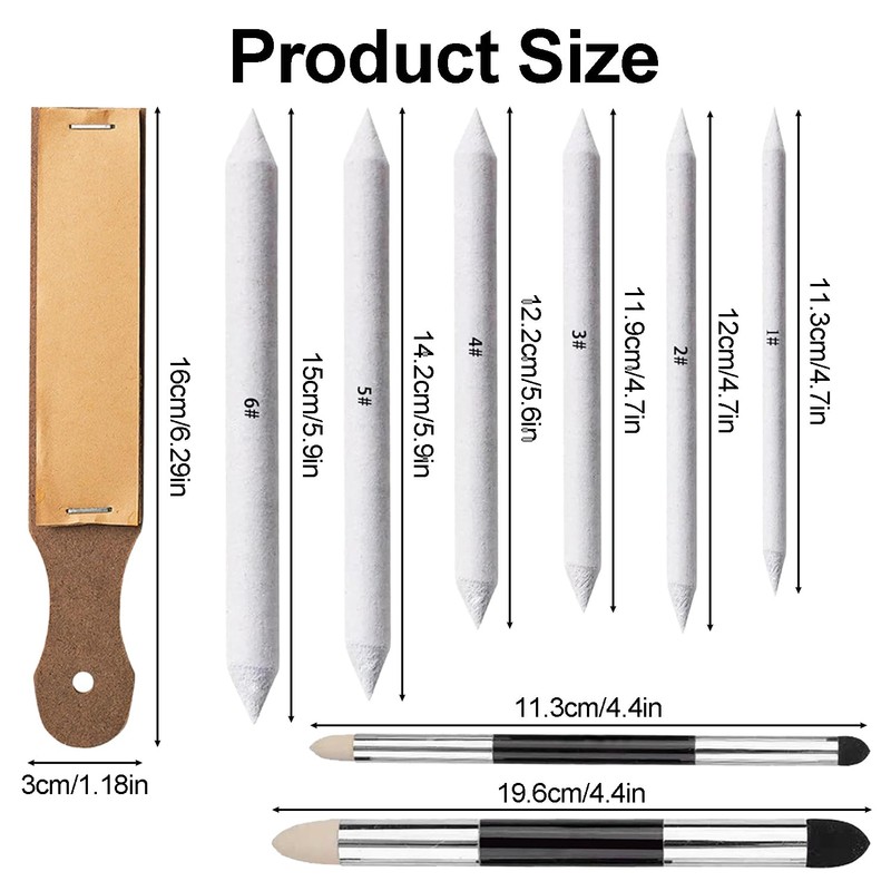 ACKKOR 9 Pcs Blending Stumps Set, Art Supplies Double-Ended Oil