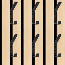 mobumeia Pack of 6 Acoustic Panels, Wall Panels, Coat Hooks, Hooks for Acoustic Panels, Double Coat Hooks, Black for Acoustic Panel, Acoustic Panels, Wall Hooks, Black, Aluminium, 13 mm