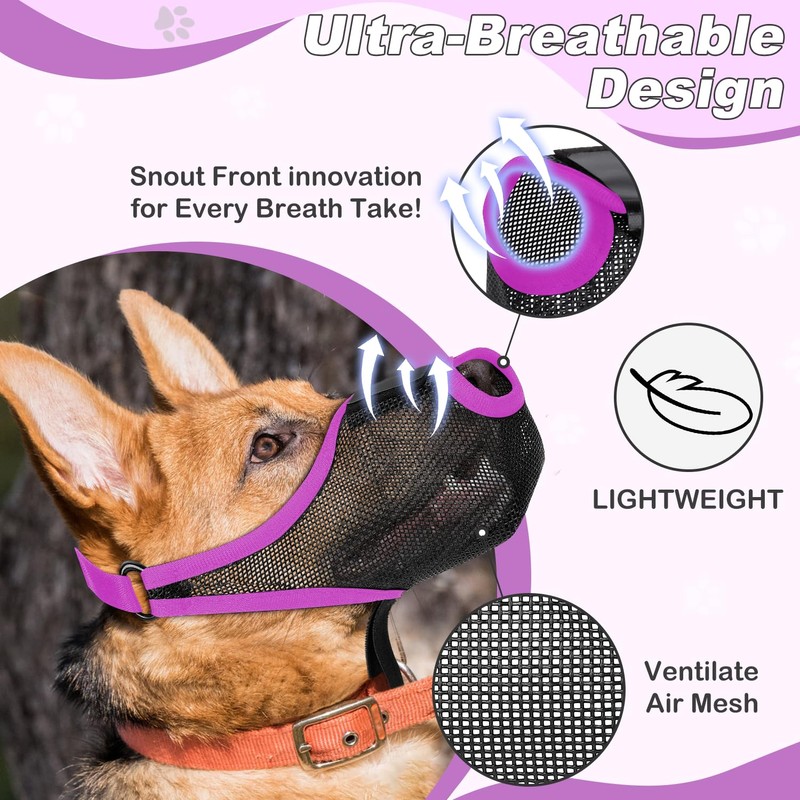 Dog Muzzle with Front Opening Design Allows Panting Drinking (Purple-S)