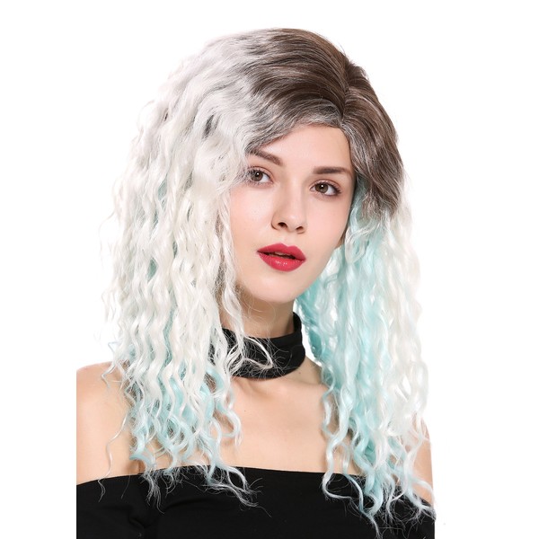 WIG ME UP - 803AD-8+60+L-BLUE Women's Wig Side Parting Afro Crepe Curls Ombre Brown Blonde Blue Mix