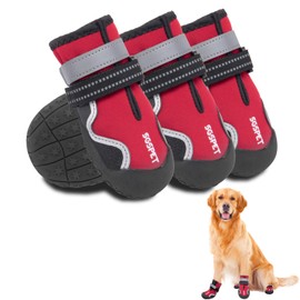 Dog Shoes, Waterproof Dog Booties Paw Protector for Hot Pavement, Snowy Day, Outdoor Walking Skip-Proof Red Boot (Size 3:(2.5''x2.0)(L*W) for23-33lbs)
