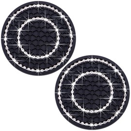 MEAJOO 2PCS Bling Crystal Rhinestone Cup Holder Coaster, 2.75 inch Soft Silicone Anti-Slip Shockproof, Car Cup Holder Insert Coasters, Universal Car Interior Accessories for Women (Black & White)