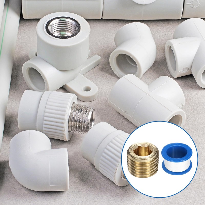 sourcing map 6Pcs 1/4 NPT Brass Pipe Plug Fitting, Male