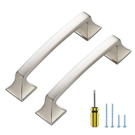 25 Pack Kitchen Cabinet Handles 3-3/4 Inch Hole Center Brushed Nickel Cabinet Pulls Solid Suqare Foot Drawer Pulls for Kitchen Cabinet Door Handles Silver Arch Dresser Handles for Cabinet and Drawers