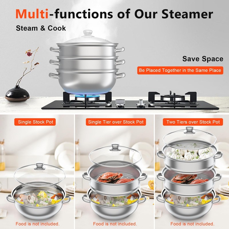 Gdrasuya 3 Tier Stainless Steel Steamer Pot - Vegetable, Dumpling,