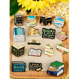 Anjulery 16-Piece Cute Book Enamel Pins – Fun Lapel Bookish Pins for Book Lovers & Bibliophiles – Gift for Readers and Collectors (Book)