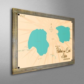 Northwest Art Mall Paulina & East Lakes Oregon Map Metal Print on Reclaimed Barn Wood by Lakebound 12" x 18"