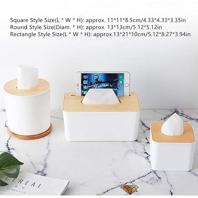 Tissue Box Plastic Removable Wood Cover Holder Storage Organizer for
