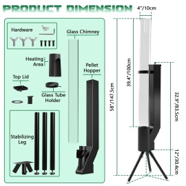 TOPONE Black Wood Pellet Patio Heater Outdoor Fire Pit 58" Portable For Backyard Garden