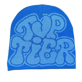 CORIRESHA - Gorro de punto para hombre y mujer, diseño de letras Y2k, gorras de punto cálidas para exteriores, Azul celeste, Talla única