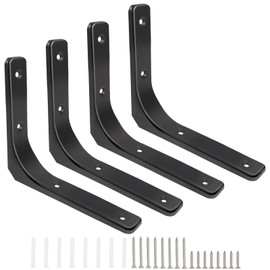 Shelf Brackets, 4 Pack L Shape 6 x 8 inch Heavy Duty Wall Mounted Brackets, Modern Decorative Support Brackets for Bookshelf Wall and Garden Shelf (Black)