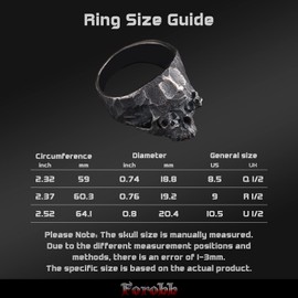 Forobb Skull Ring 925 Sterling Silver Handcrafted Gothic Rock Punk Diablo Vintage Cocktail Party Biker Retro [Double Eyes 60036] - Ring Size 8.5