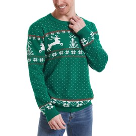 Enjyam Women's Christmas Sweaters Unisex Round Neck Knitted Pullover Winter Tops Happy New Year Jumpers Ideal Festival Gift-Men/Green-L