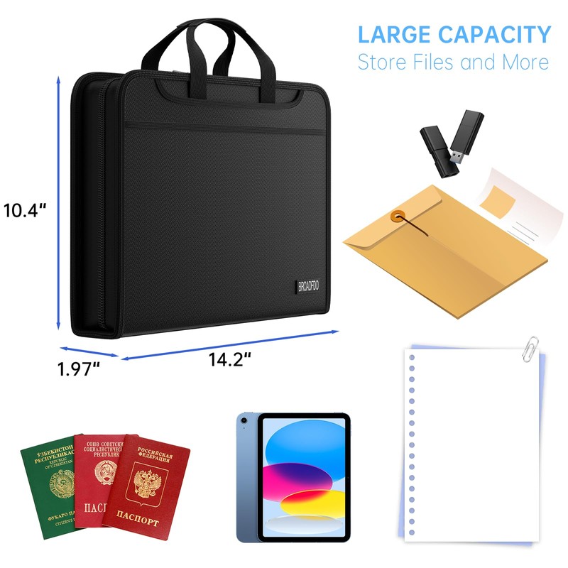 BroadFDO Fireproof & Waterproof Accordion File Organizer, 13-Pocket Expanding Document